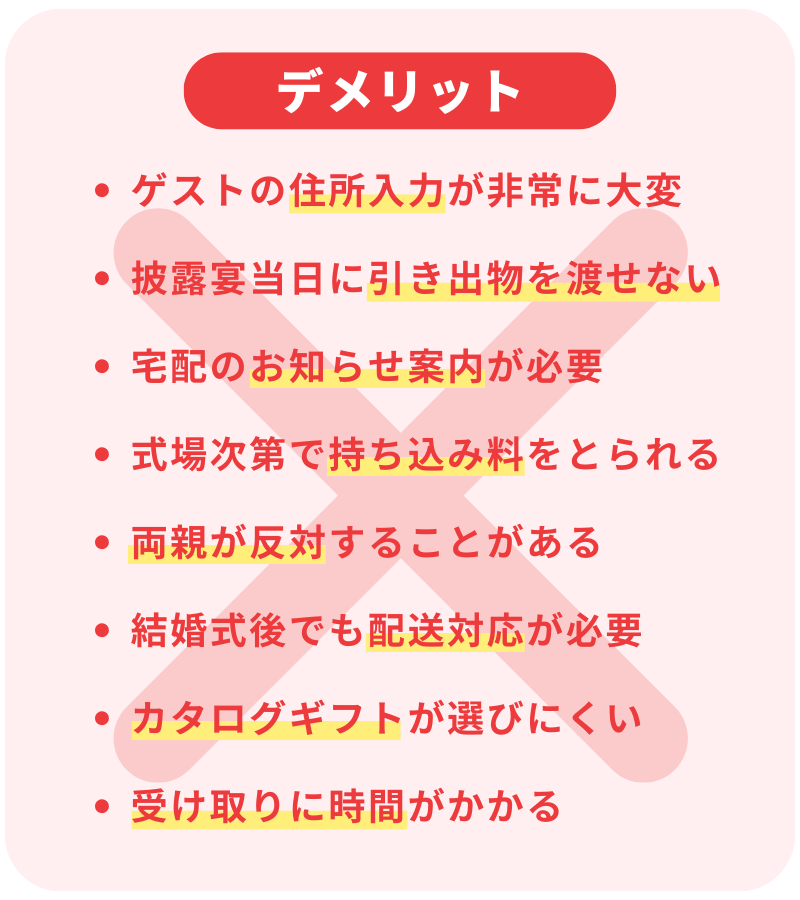 引き出物宅配のデメリット一覧