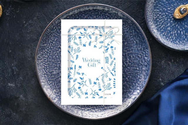 引き出物カード「フルール／ブルーゴールド」