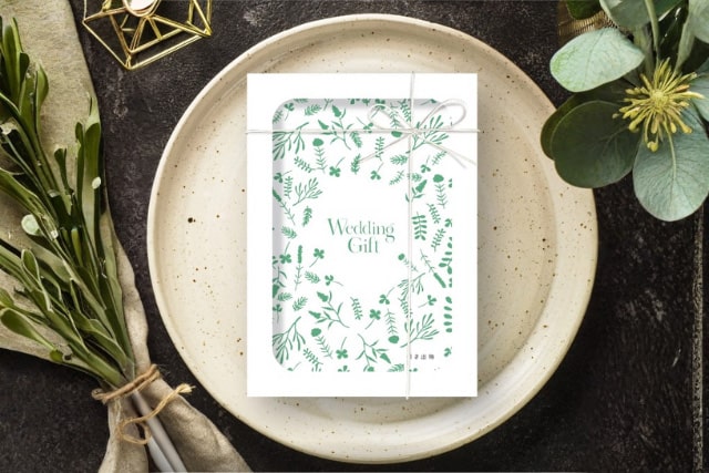 引き出物カード「フルール／グリーンゴールド」